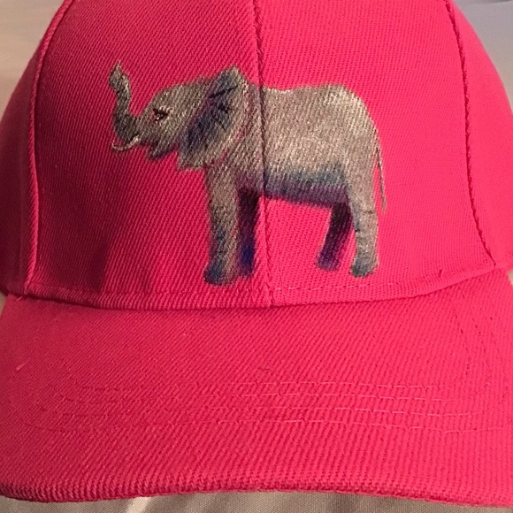 Hand-Painted Pink Elephant Baseball Hat - Picture 3 of 6